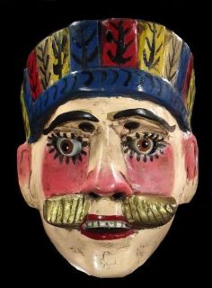 Old Vtg Native Carving CONQUISTADOR Dance Mask , Guatemala