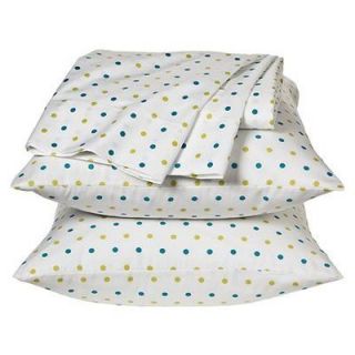   Full xl White / Polka Dots Bed Flat Fitted SHEET SET 4 PC