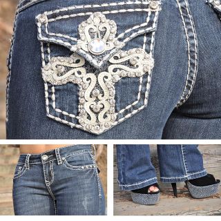 La Idol Bootcut Jeans leather and rhinestones design FAST FREE 