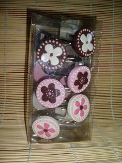   pink dots FLOWERS pink white brown floral SHOWER CURTAIN HOOKS SET