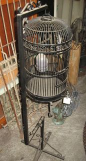 Large Vintage Wrought Iron Birdcage and Stand/Standing E211