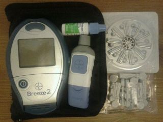   Breeze 2 Blood Glucose Meter, Strips, Lancets+Device, Solution, Case