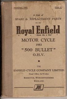 Royal Enfield 500 Bullet 1953 spare and replacement parts list 