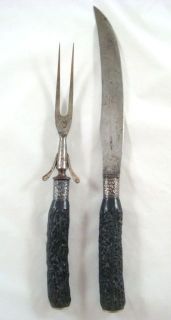   Landers Frary Clark Aetna Carving Set Knife Stag & Sterling Silver