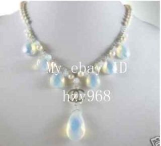 Gorgeous Jewelry Real White pearl and opal Pendant necklace