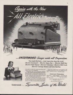 FP 1947 UNDERWOOD TYPEWRITER ELECTRIC MACHINE KEYBOARD INK
