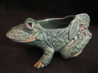 McCoy Pottery Vintage Green Frog Ceramic Planter with Leaves Made USA