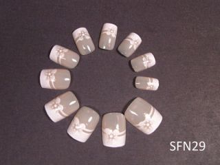 24 Acrylic Pre Glued French False Short Nail Tips SFN29