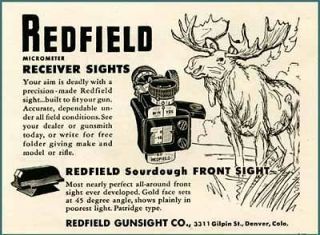 WONDEREFUL MOOSE DRAWING IN 1950 REDFIELD GUN SIGHTS AD