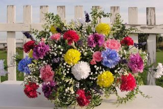 Funeral Headstone Cemetery Memorial Grave Silk Flowers Carnations 