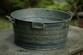 Large Vintage 24 Galvanized Wash Basin Tub Handled Garden Planter 