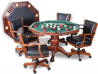 BUMPER TABLE POKER POOL TABLE 3 IN 1 OCTAGON TABLE 48 ANTIQUE WALNUT 