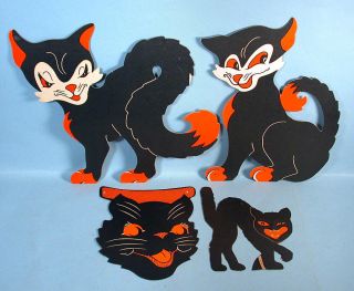 Halloween Black Cat Die cut Cardboard Decorations Beistle Vintage 