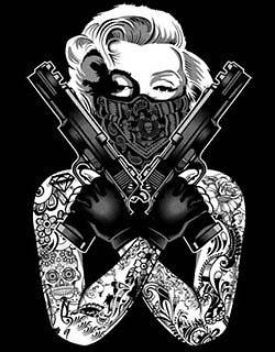 Marilyn Monroe T Shirt Gangsta Pose With Tats Guns Bandana Tee Marilyn 