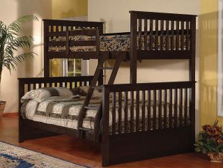 Childrens Furniture Twin Over Full Wood Bunk Bed Espresso w/ Storage 