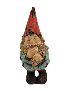 THAT`S FUNNY Wooden Look Laughing Garden Gnome Statue