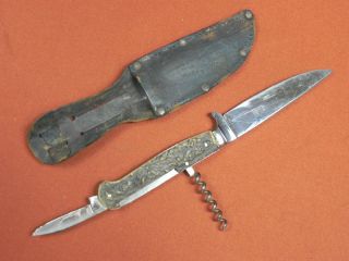 German Germany Solingen Rostfrei Hunting Knife w/ Folding Blade & Tool