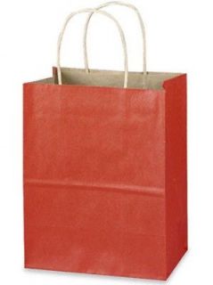 75 RED Gift Handle Bags Cub Size 8x4.5x10.25 Kraft Paper Shopping 