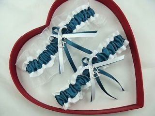 FREE SHIP New Sexy Teal White Wedding Garters PROM