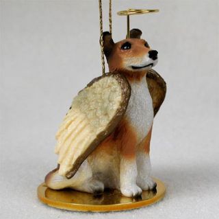 Collie Dog Figurine Ornament Angel Statue Hand Painted Smooth Hair 