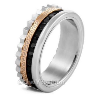 Size 8 12 MEN Silver Stainless Steel Gear Wheel Striped Rings Wedding 