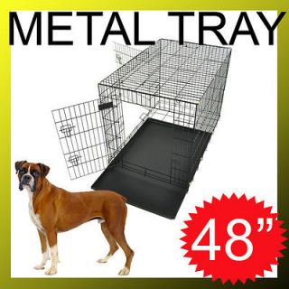   48 Portable Folding Dog Pet Crate Cage Kennel Two Door Metal Tray