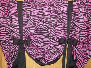 Zebra Hot Pink Black Stripes Black Trim Window Curtain Valance(42x29 