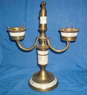 BRASS METAL & INLAID MOTHER OF PEARL (SHELL ) CANDLE HOLDER CANDELABRA 