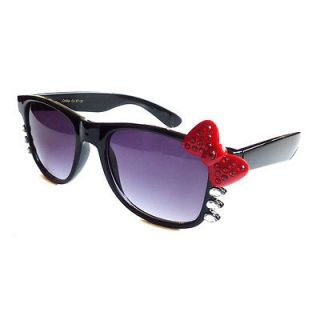 CUTE HELLO KITTY Women Nerd Glasses Sunglasses BLACK Frame RED Bow 