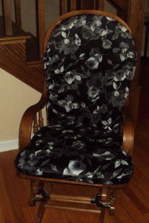 SlipCovers for Glider Rocking Chair Cushions  Black w/ white Roses 