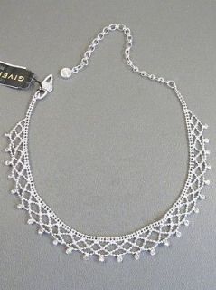 Givenchy Silver Plated Ball Chain Lace w/Set Crystal Drops Choker 