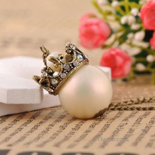 1pc Retro Crown Pearl Crystal Pendant Necklace Coat Chain Hot N266 