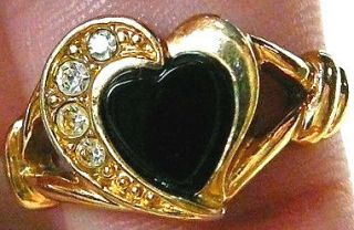 50%OFF Vintage 14K Gold GP Onyx Diamonique Heart Ring Size 7 Holiday 
