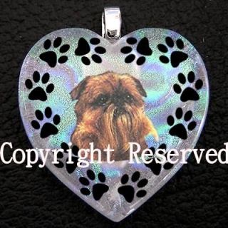   Bruxellois Dog 925 Sterling Silver Heart Dichroic Glass Pendant T2168