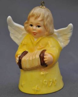 Goebel Angel Bell Ornament 1979 Yellow w/Accordion