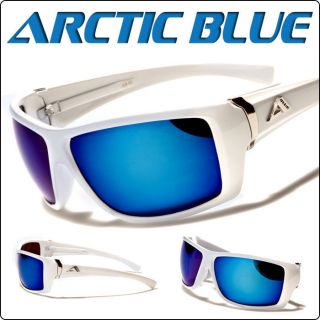 Arctic Blue Sport Sunglasses Mens Running Shades Mirror Blue HD Lens 
