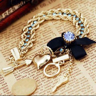   style jewellery multi chain rhinestone gold tone heart bracelet