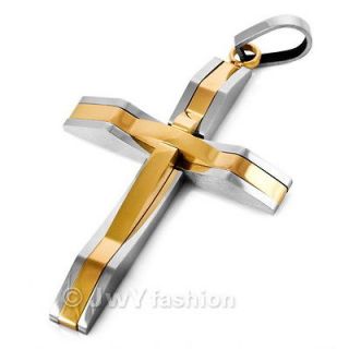 Newly listed Men Silver Gold Stainless Steel Cross Pendant Necklace 