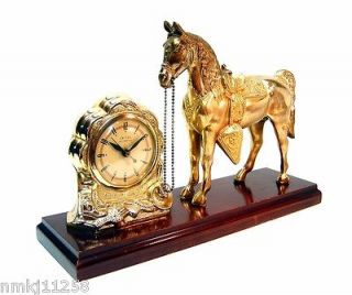 VTG GREAT ELECTRIC CLOCK GOLD METAL HORSE FIGURINE CAST WONDERFUL 