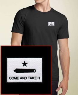 COME AND TAKE IT FLAG, Texas EMBROIDERED Black T Shirt Frat 