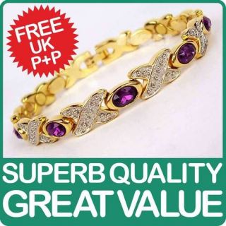 Ladies Magnetic Bracelet with Pretty Purple Crystals Health FREE 