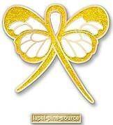  Cancer Awareness Gold Bling Ribbon Butterfly Lapel Pin Exclusive New