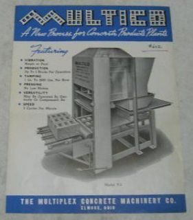 Multico ca. 1950s Model V 3 Concrete Machine Brochure
