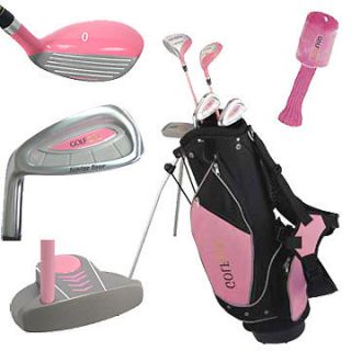 GOLF GIRL LEFTY JUNIOR GOLF CLUBS SET & PINK STAND FOR KIDS AGES 8 12 