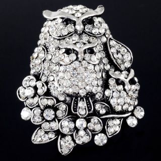   Deluxe Cute Owl Family Bird Flower Clear Crystal Stretch Retro Ring
