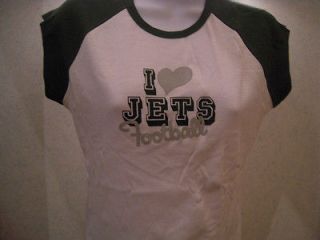 NWT Womens I Heart Jets Football Sparkly Short Sleeve Tee   Sizes 