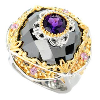 Michael Valitutti Two tone Hematite, Amethyst and Pink Sapphire Ring