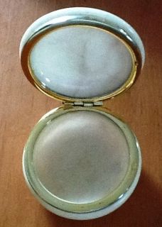 Genuine Alabaster Hand Carved Jewelry Trinket Round Box Marbled Cream