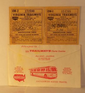   Lot 2 TRAILWAYS Tickets & Envelope VIRGINIA   WASHINGTON DC Greyhound