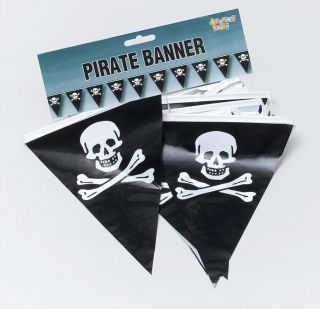 PIRATE BUNTING BANNER SKULL & CROSSBONES JOLLY ROGER 7M 25 FLAGS PARTY